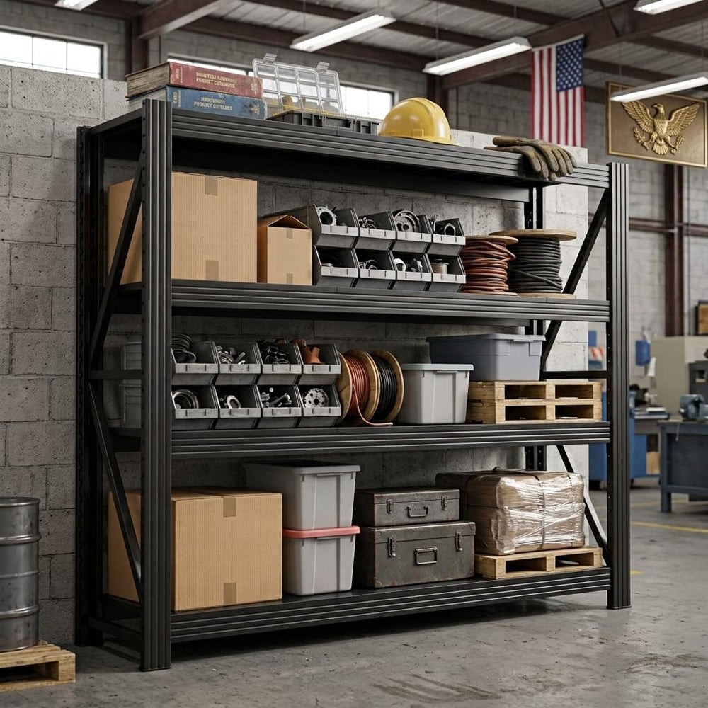 Garage Shelving Heavy Duty, 79" W Extra-Wide Utility Shelving, Black Ind...