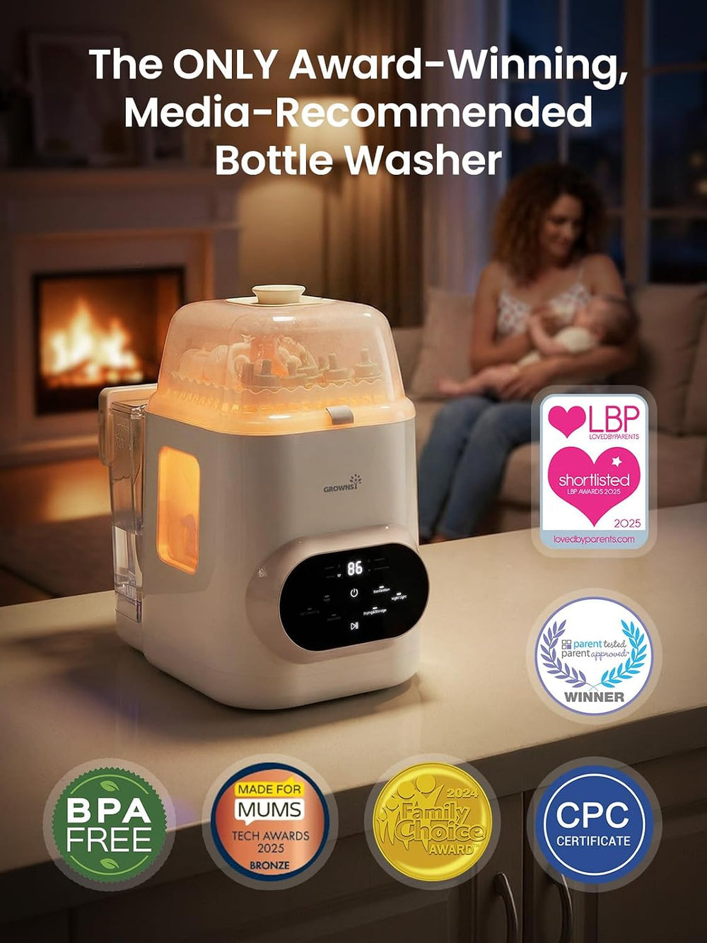 GROWNSY EaseClean Pro Bottle Washer & Sterilizer & Dryer, Visible Cle...