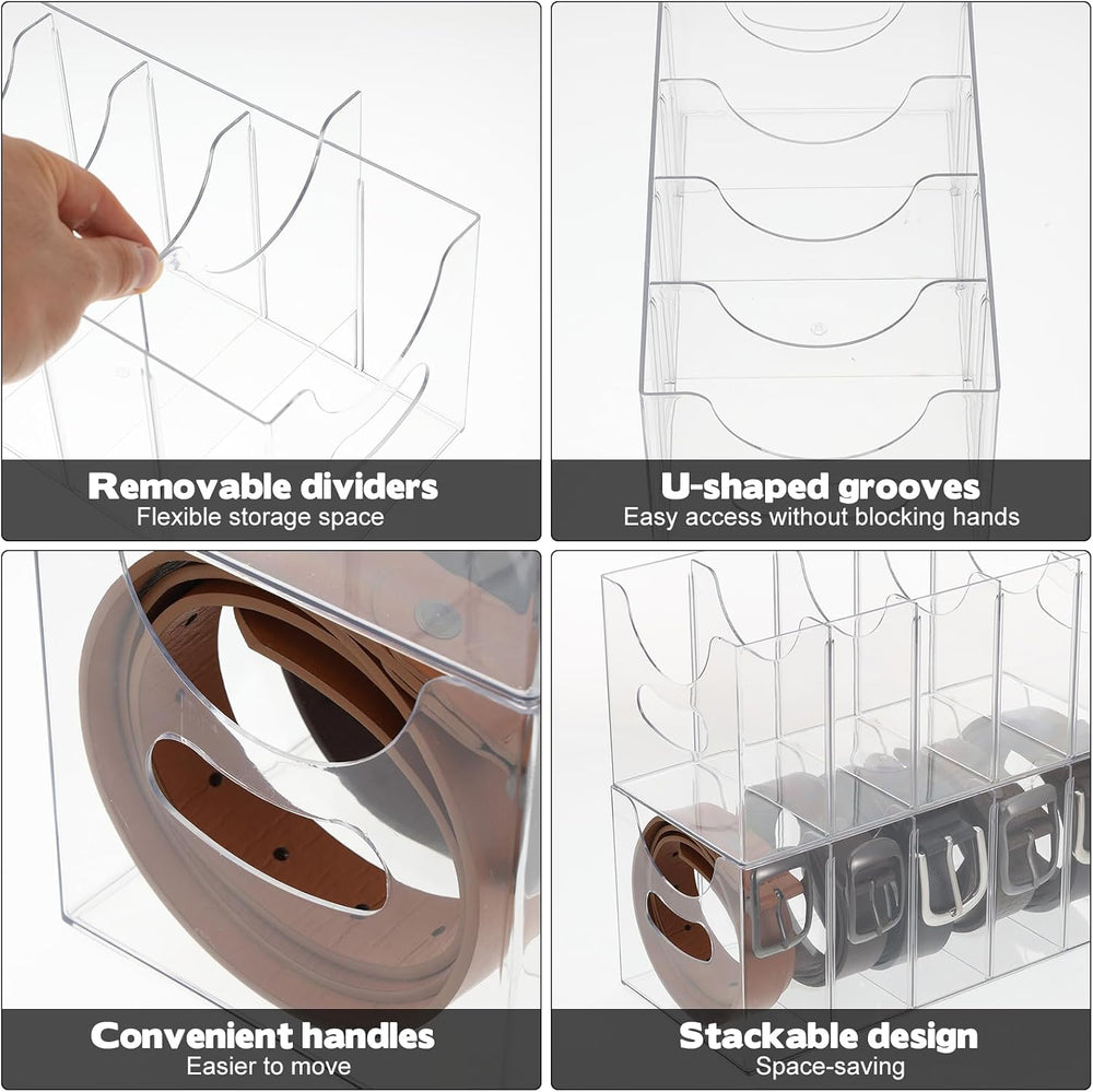3 Pack Acrylic Belt Organizer Clear Stackable Belt Storage Holder Purse Organ...