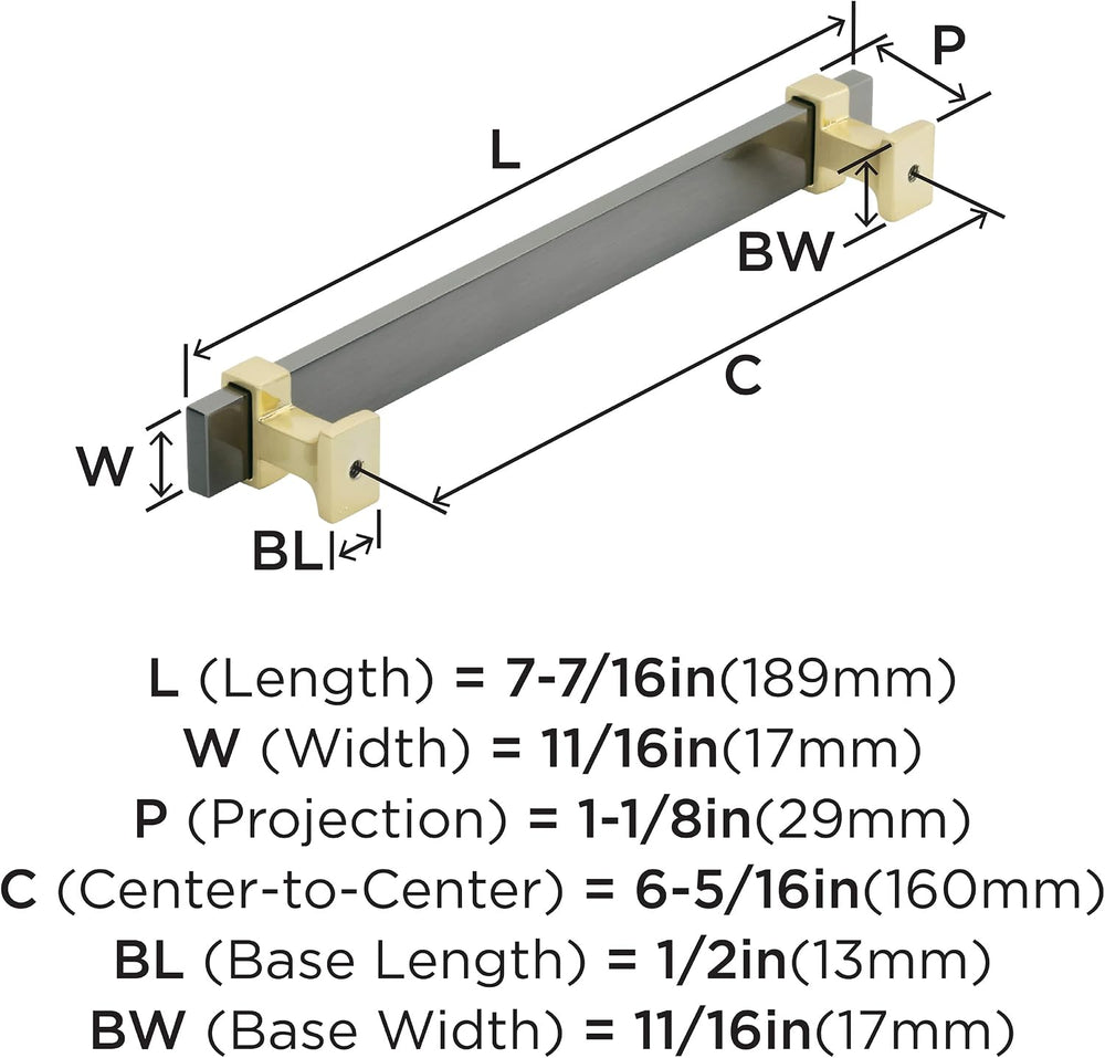 Amerock | Cabinet Pull | Black Chrome/Brushed Gold | 6-5/16 inch (160 mm) Cen...