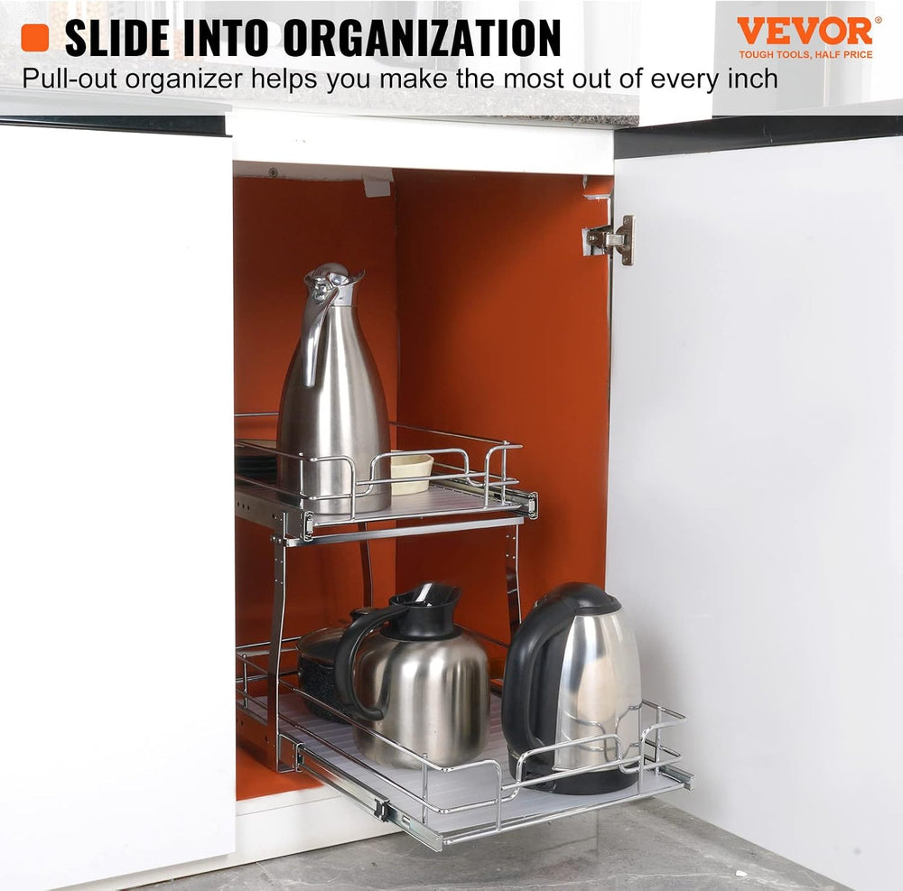 VEVOR Pull Out Cabinet Organizer, 14" Wx21.2 Dx15.2 H Heavy 2 Tier Duty ...