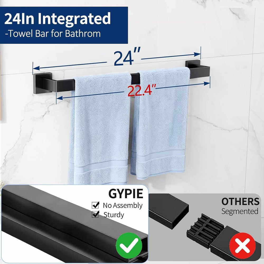 Bathroom Accessories Set Wall Mounted, 5-Piece 24In Matte Black