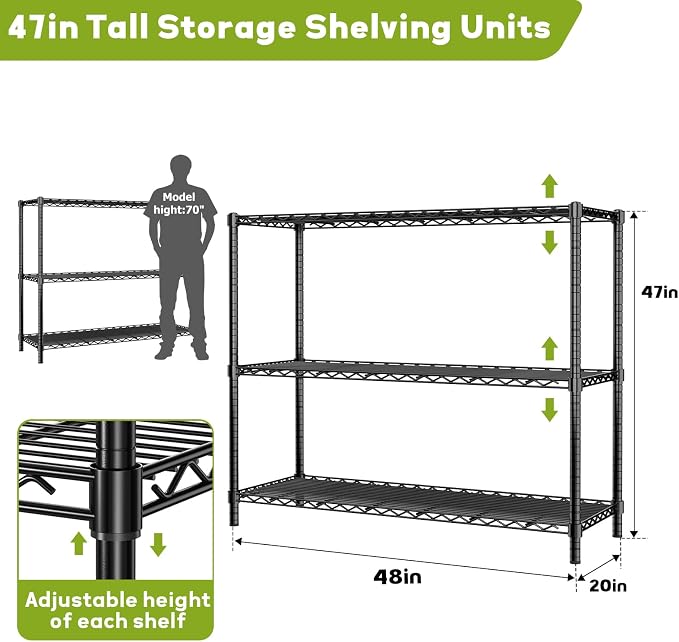 Storage Shelves, 3-Tier Adjustable Metal Industrial Utility Shelf Rack (2 PCS)