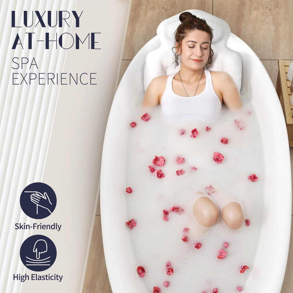 Full Body Bath Pillow for Tub, Thick Bathtub Cushion Mat - Luxury Spa White