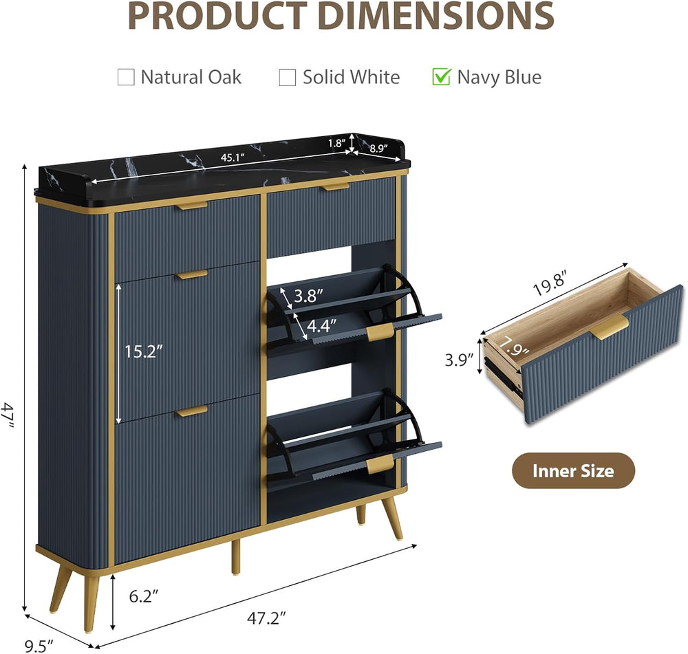 Fluted Shoe Storage Cabinet with 4 Flip Drawers & 2 Drawers, Freestanding...