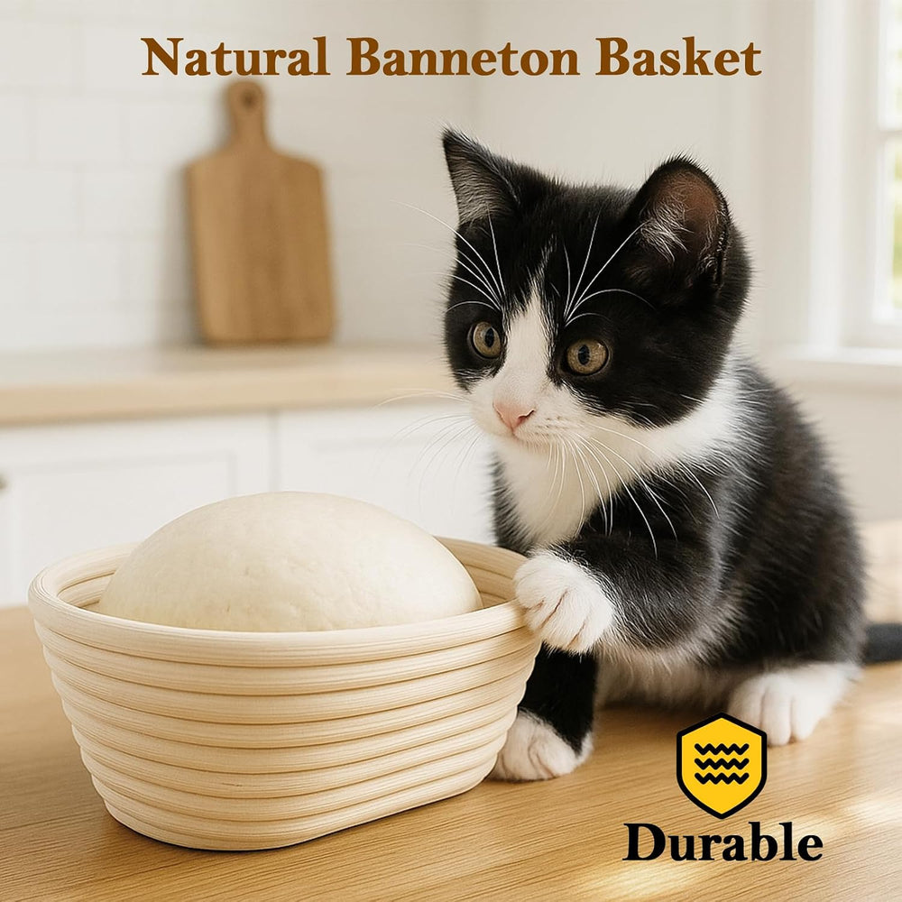 6 Pack 10 Inch Oval Banneton Bread Proofing Basket, Rattan Sourdough Bread Ba...