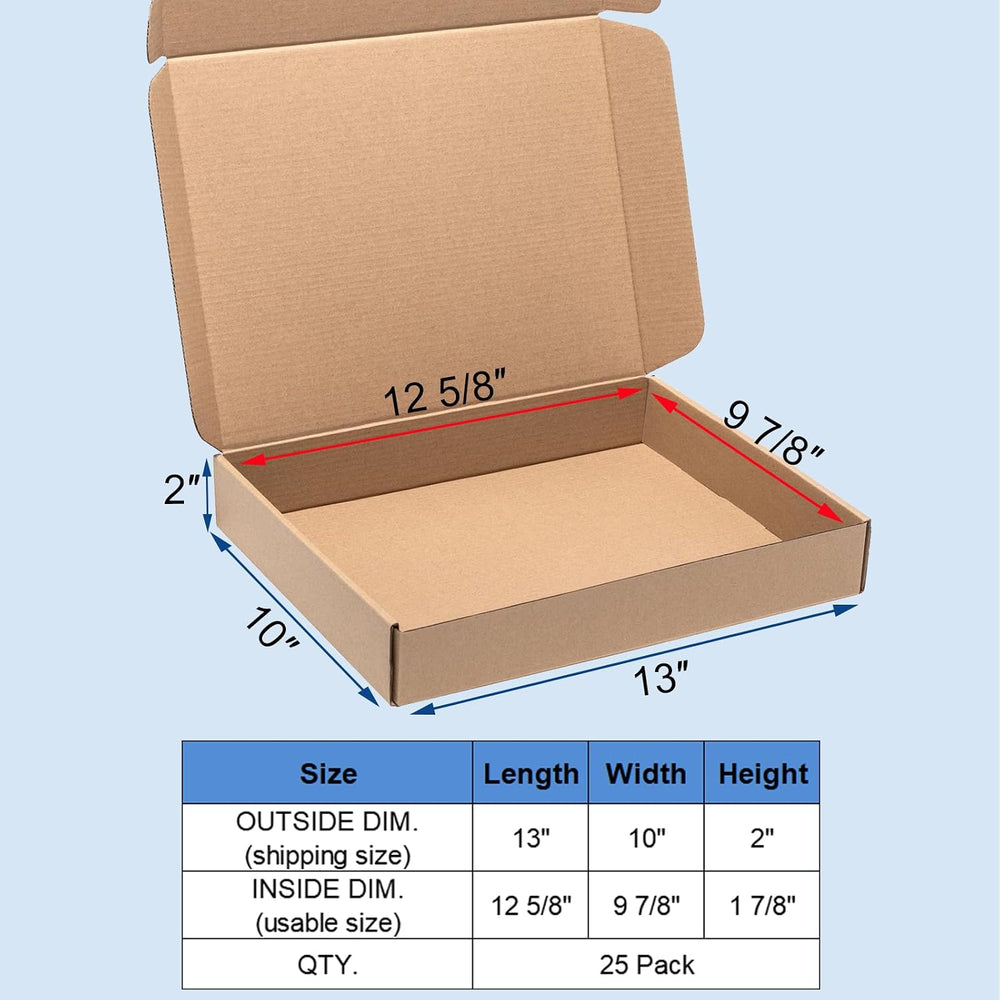 Wowxyz Brown Shipping Boxes 13x10x2" 25 Pack - Corrugated Cardboard Box ...