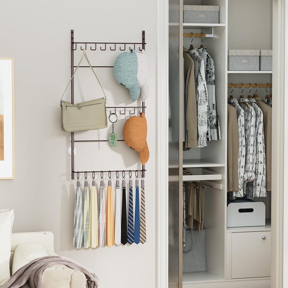 HapiRm Over Door Hat Rack - 3 Tier Wall Mounted Hat Organizer with 16 Hooks a...