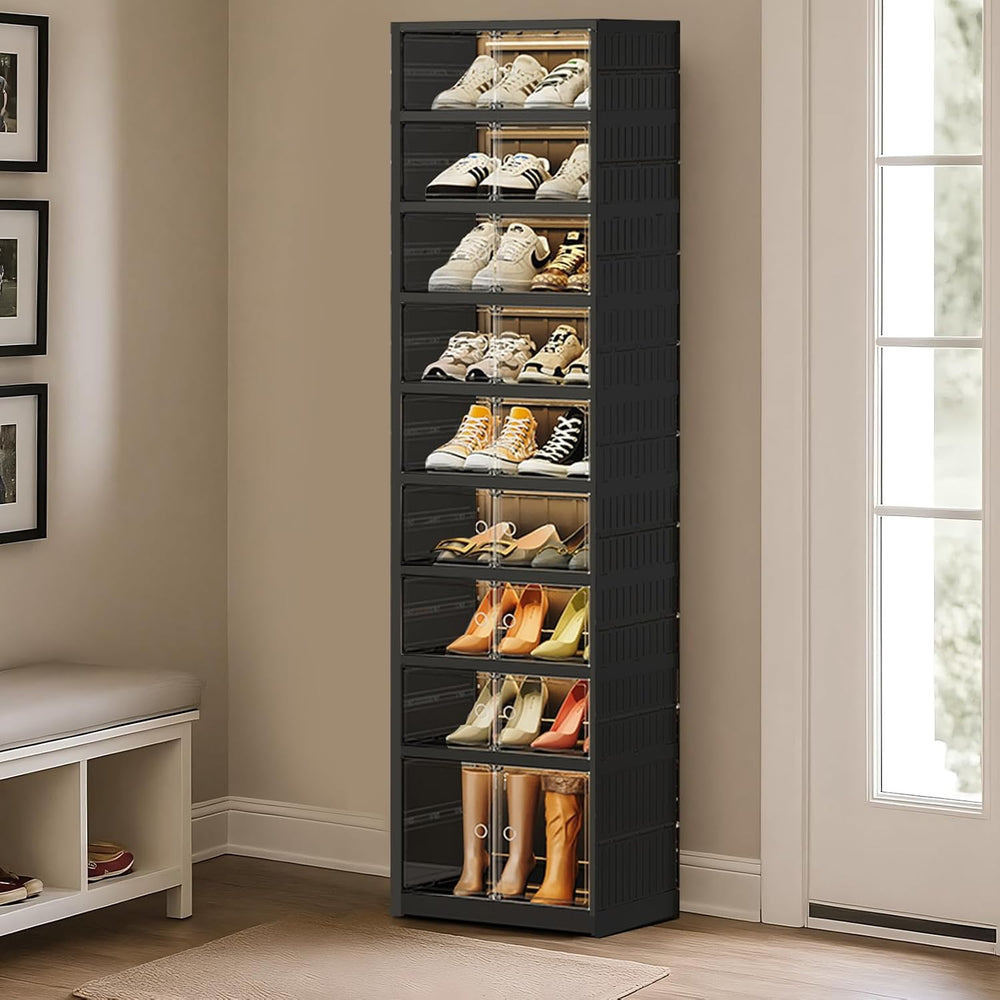 SYNCVIBE Foldable Shoe Rack Organizer, 9-Tier, 18 Pairs, 17.3" Wide, Black