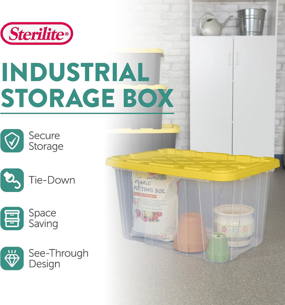 Sterilite Industrial Storage Tote with Lids for Garage, 27 Gallon, 8-Pack