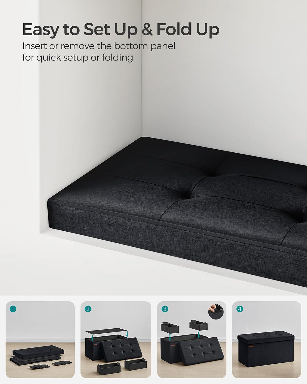 SONGMICS Storage Ottoman Bench, 30 Inches Velvet Foldable Foot Rest