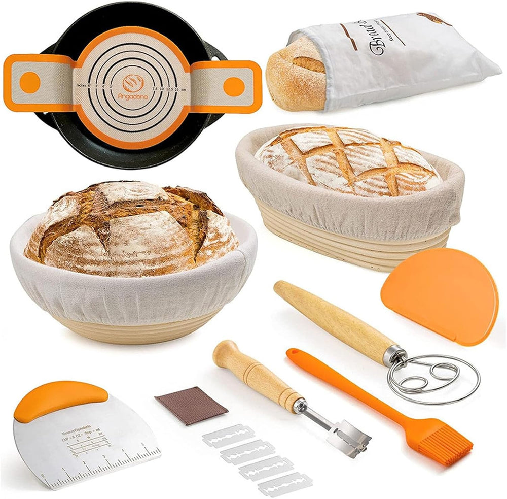 SOURDOUGH Baking Kit, 10" Oval & 9" Round BANNETON Proofing Bas...