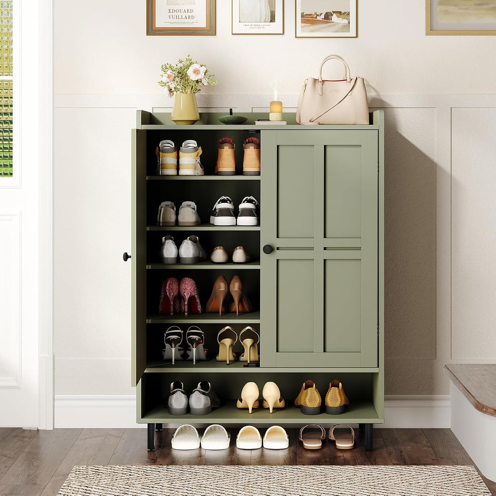 ONBRILL Shoe Cabinet with Cross Molding Doors, 6-Tier Shoe Storage(Green)