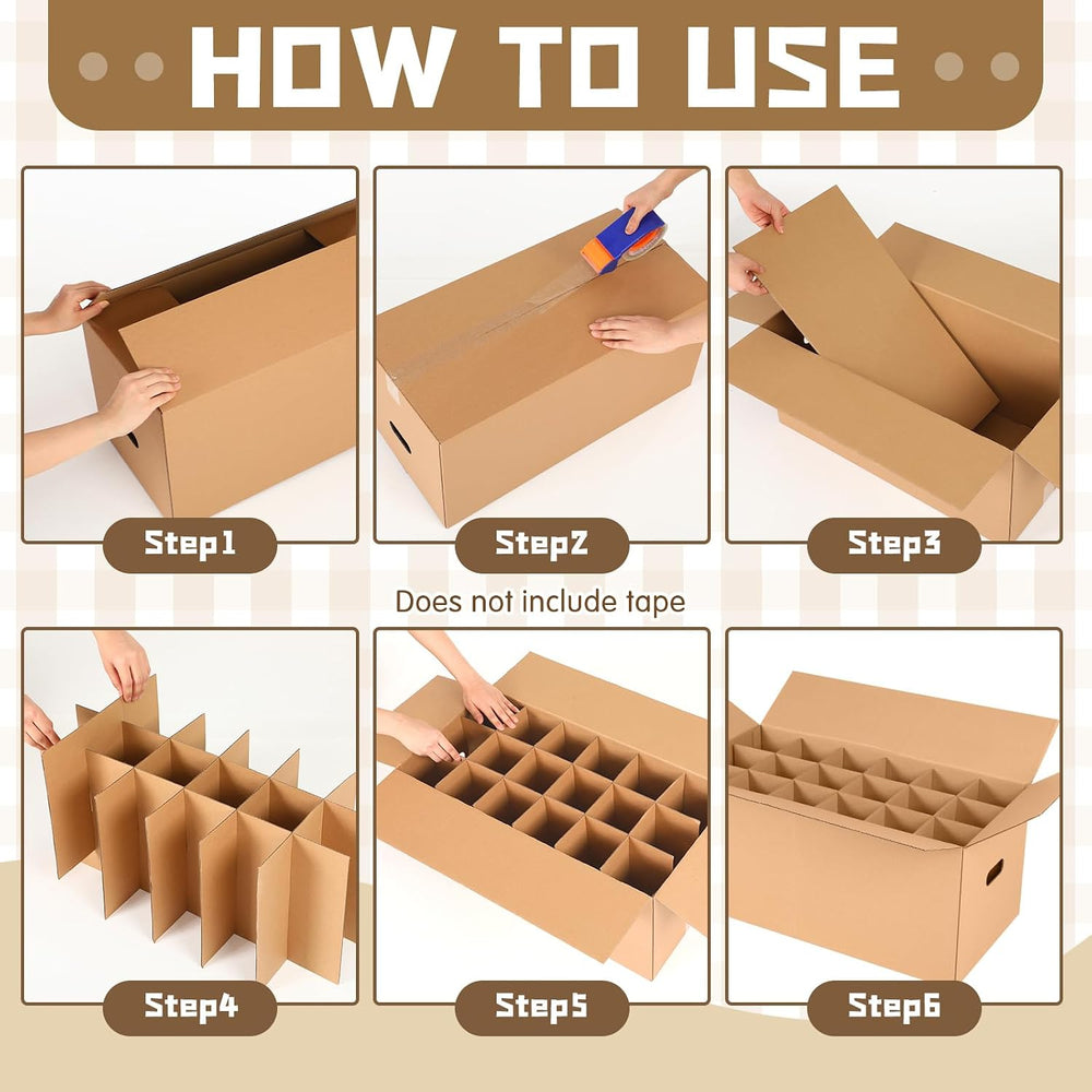 10 Sets Moving Boxes for Glasses with Divider Kits, 24 x 12 x 11 Inch Glasswa...