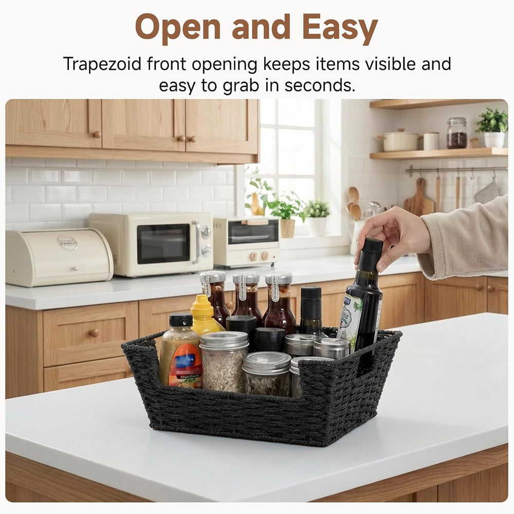 StorageWorks Pantry Baskets for Organizing, Paper Rope Black Basket, 2 Pack