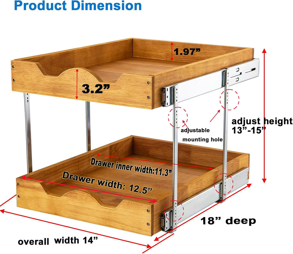 DINDON 2 Tier Pull Out Cabinet Organizer (14" W x 18" D) Slide Out ...