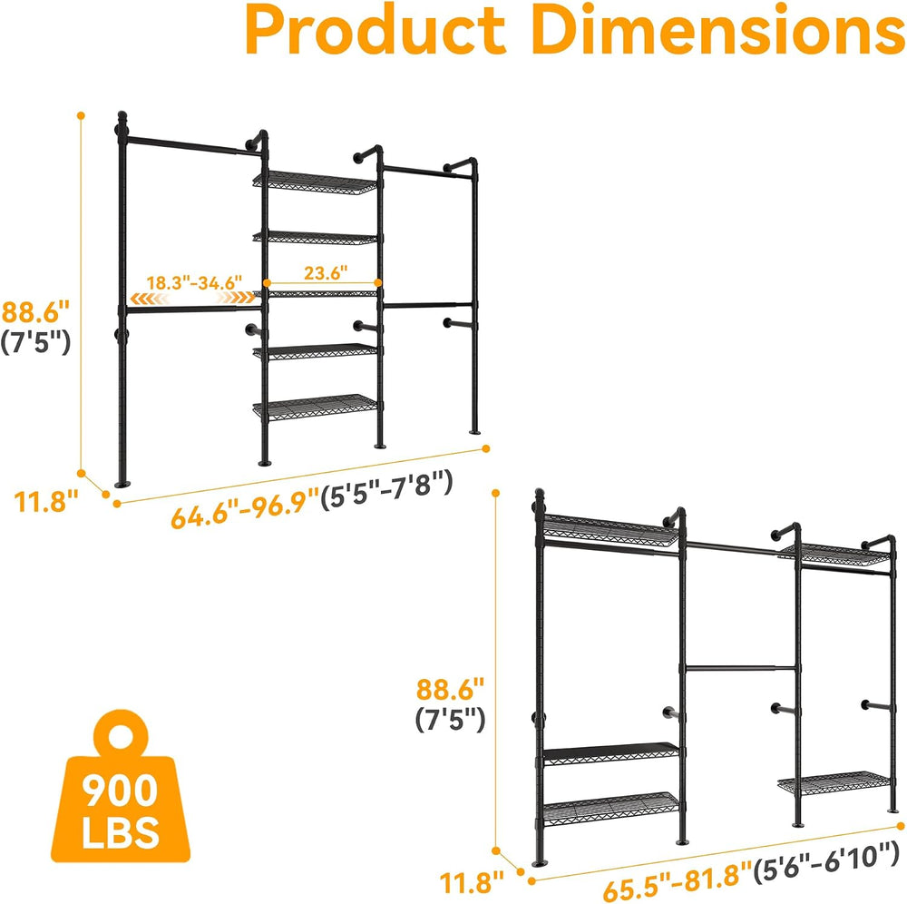 Higeego W3 Wall Mounted Clothes Rack, Industrial Pipe Clothing Rack, Black