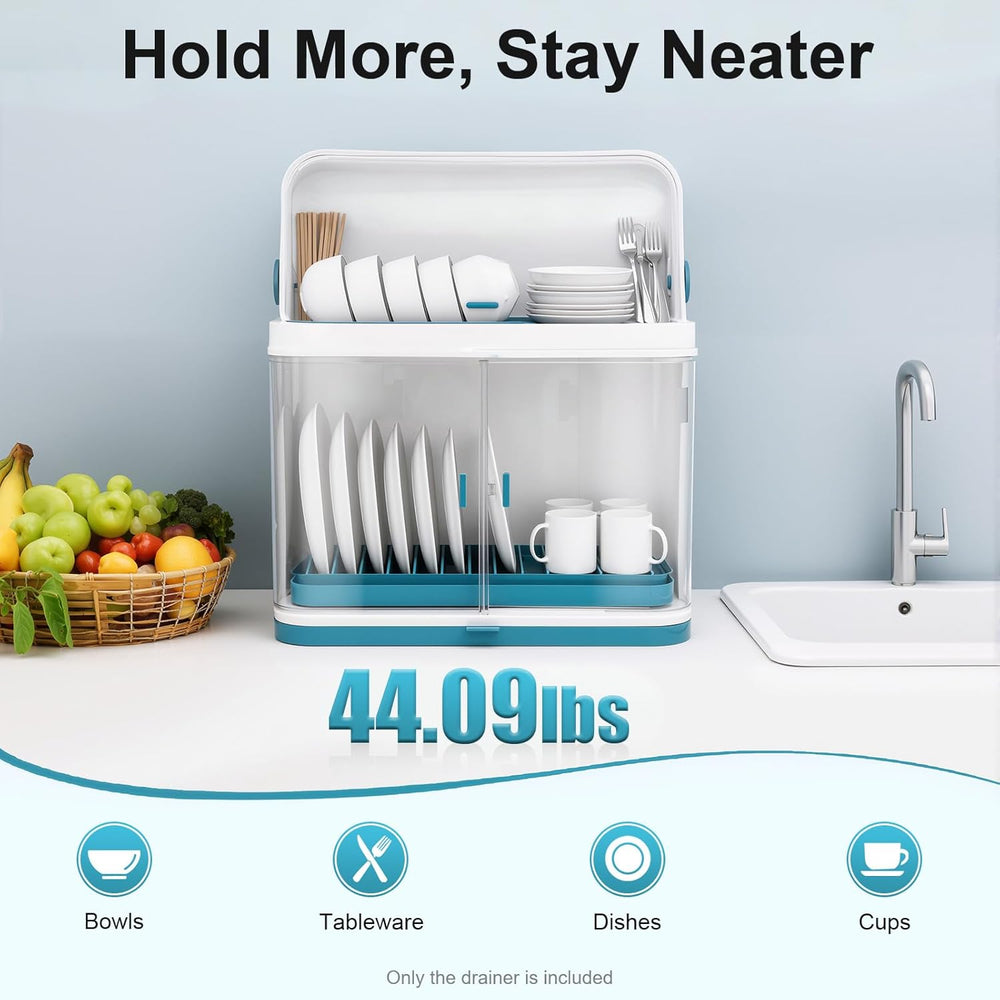 2-Tier Dish Dryer Rack with Cover & Drainboard Utensil Organizer with Lid...