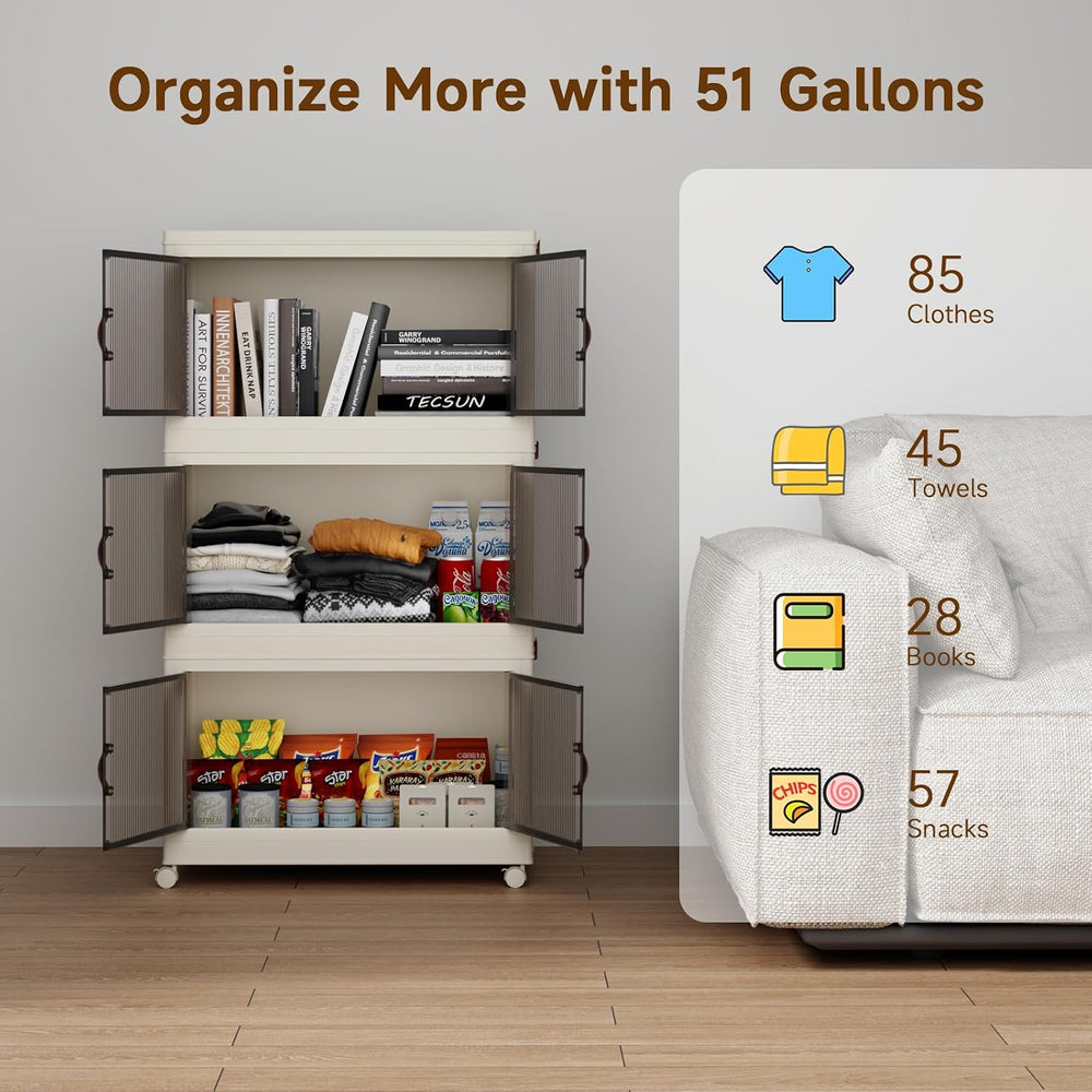 Collapsible Storage Bins with Lids and Front Doors, Heavy-Duty Stackable Plas...