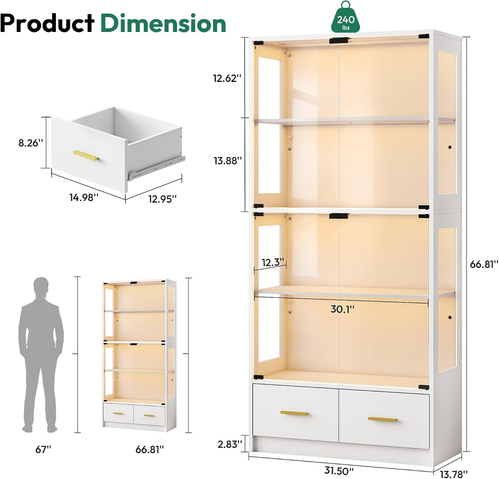 67" Glass Display Cabinet for Purses & Jewelry | White
