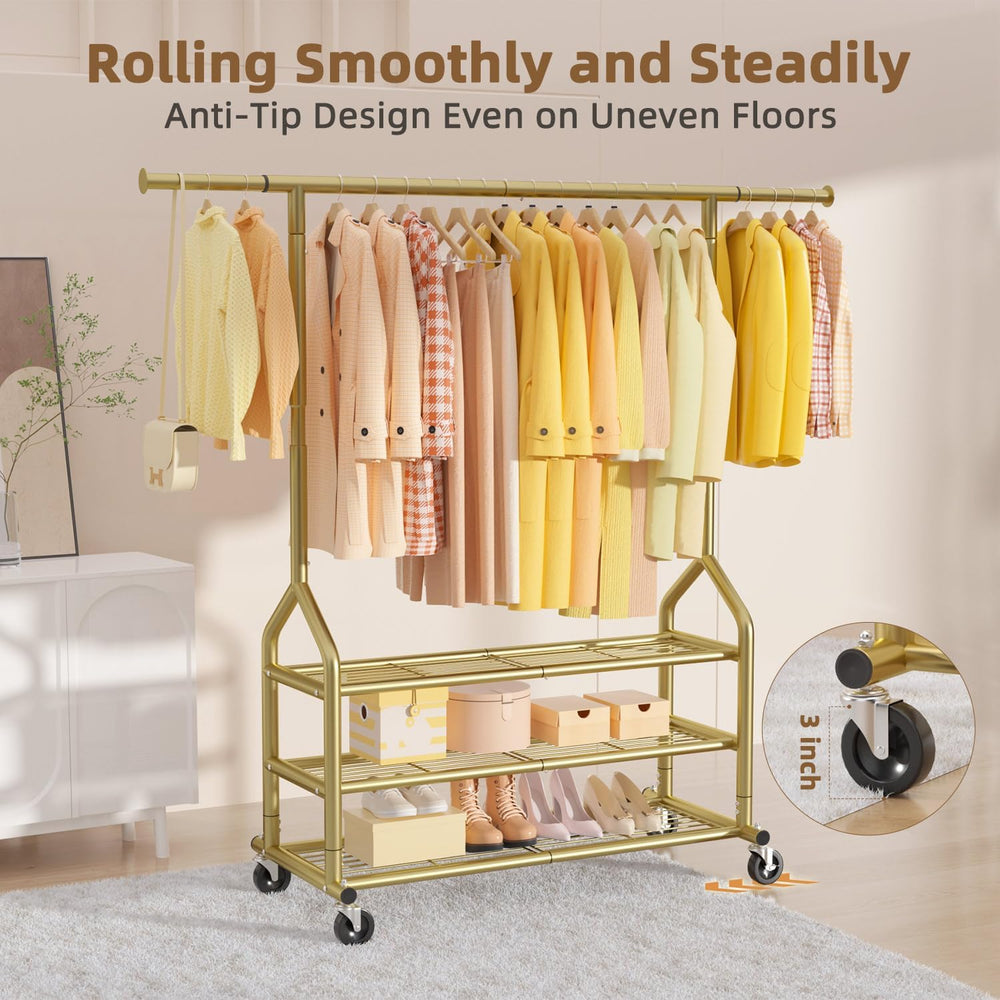 EAGMAK Heavy Duty Clothes Rack Load 688 LBS, Rolling Clothing Rack With 3 She...