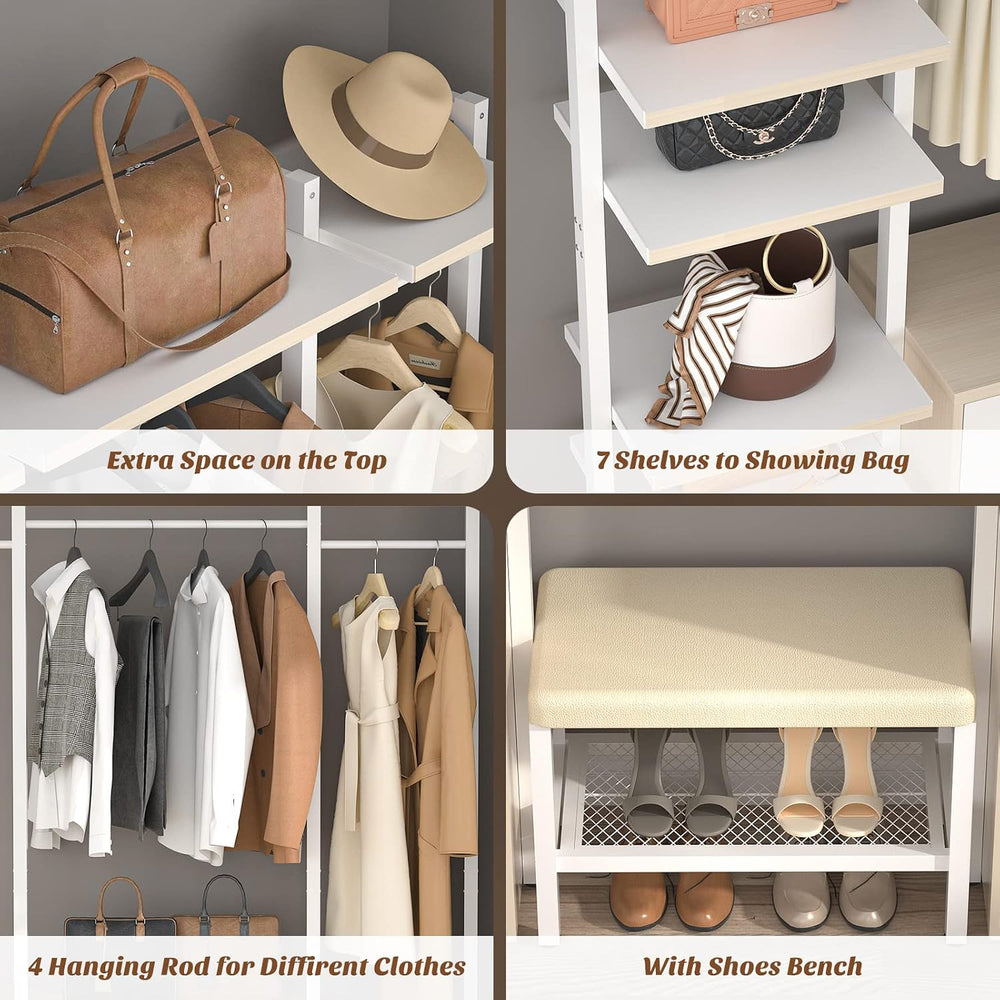 Aheaplus Closet System with 6 Drawers, 8FT Wood & Metal Closet Organizer