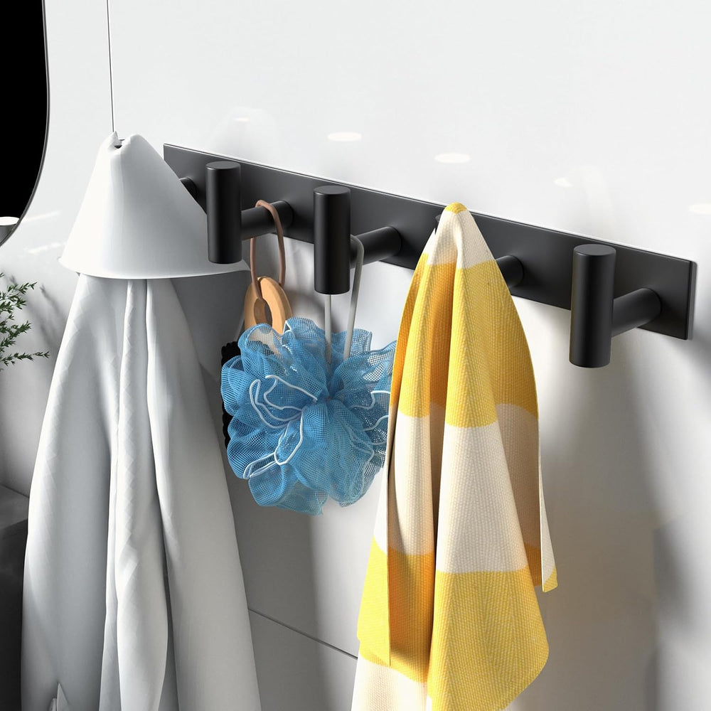 VAEHOLD Black Hat and Coat Wall Mount Rack 5 Hooks for Robes, Bags, Keys, and...