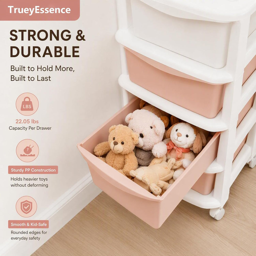 4 Tier Rolling Storage Drawer Cart, Plastic Storage Trolley with Wheels 4 Dra...