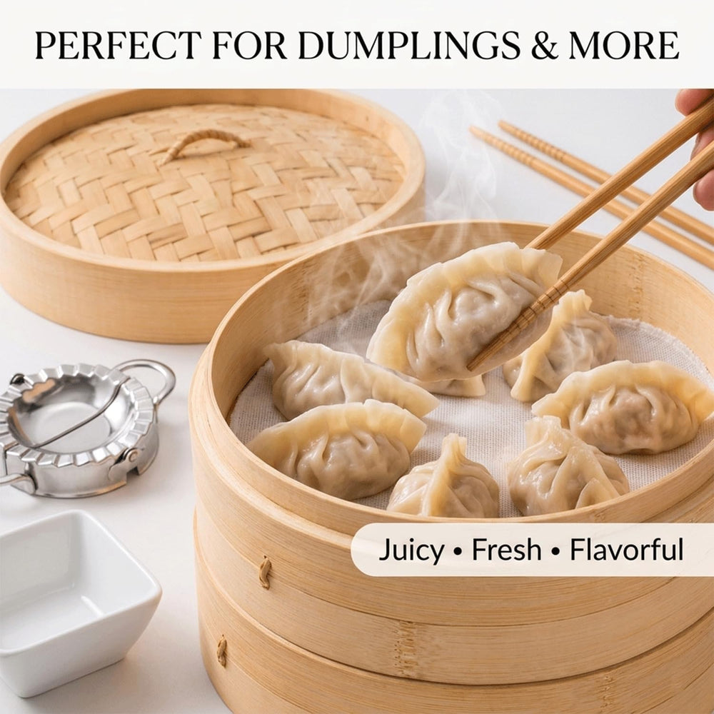 Bamboo Steamer Basket 10 Inch, 2-Tier Dumpling Steamer for Bao Buns, Dim Sum,...