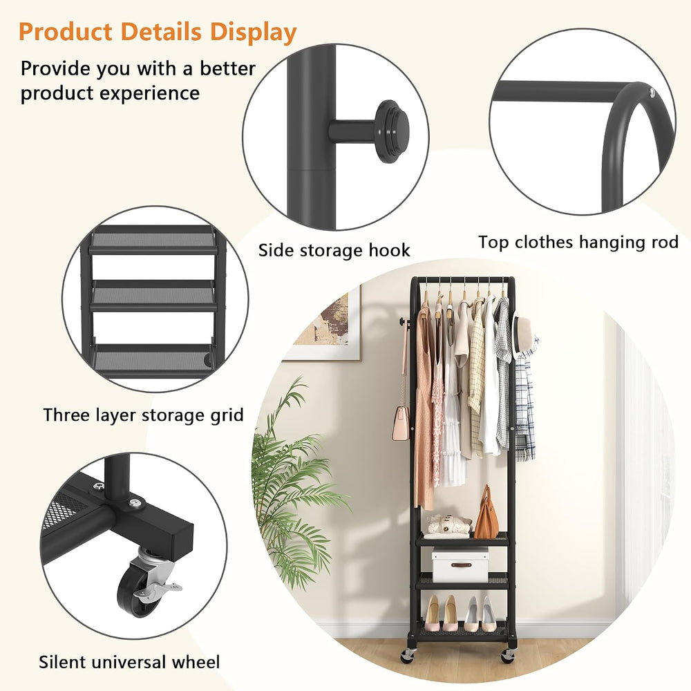 Portable Clothes Rack with Wheels, Space Saving Metal Clothing Rack