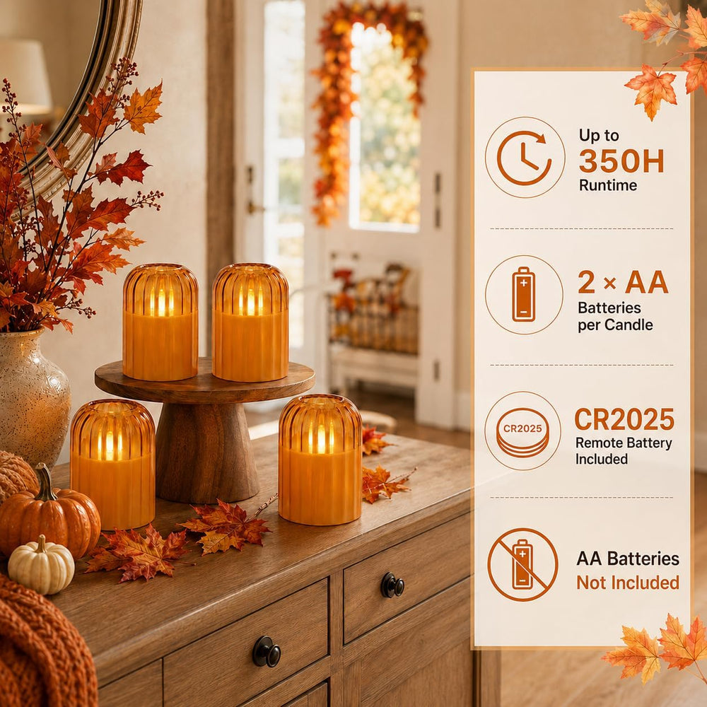 Fall Decorations for Home, Orange Glass Flameless Candles with Remote & T...
