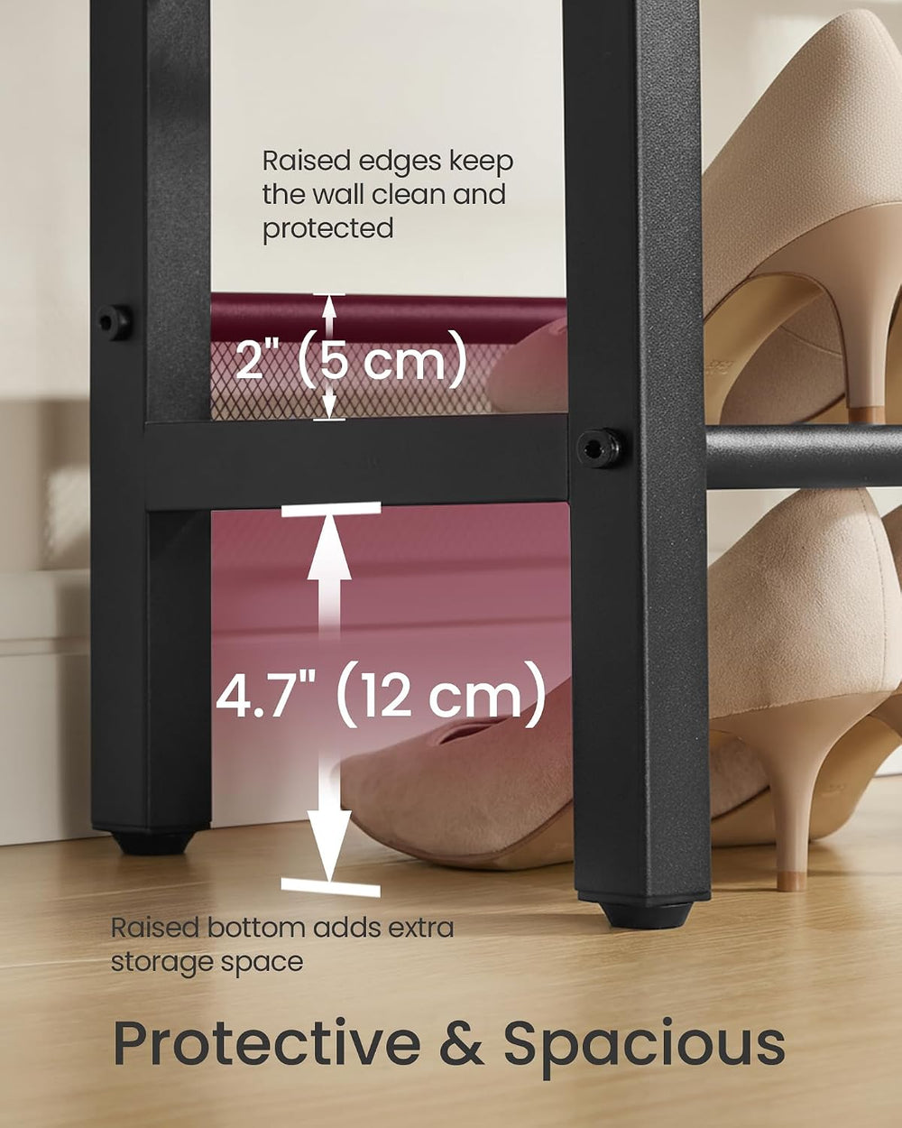 VASAGLE 3 Tier Shoe Rack Bench, One Piece Shelves, Shoe Storage Organizer wit...