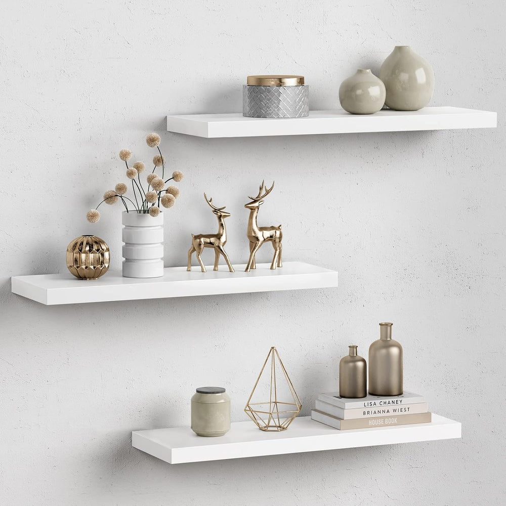 Forbena 24 Inch Floating Shelves for Wall Decor, White Wall Book Shelves for ...
