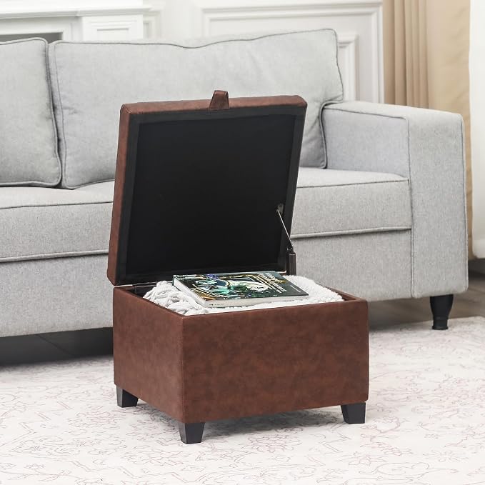 Adeco Faux Leather Storage Ottoman Bench