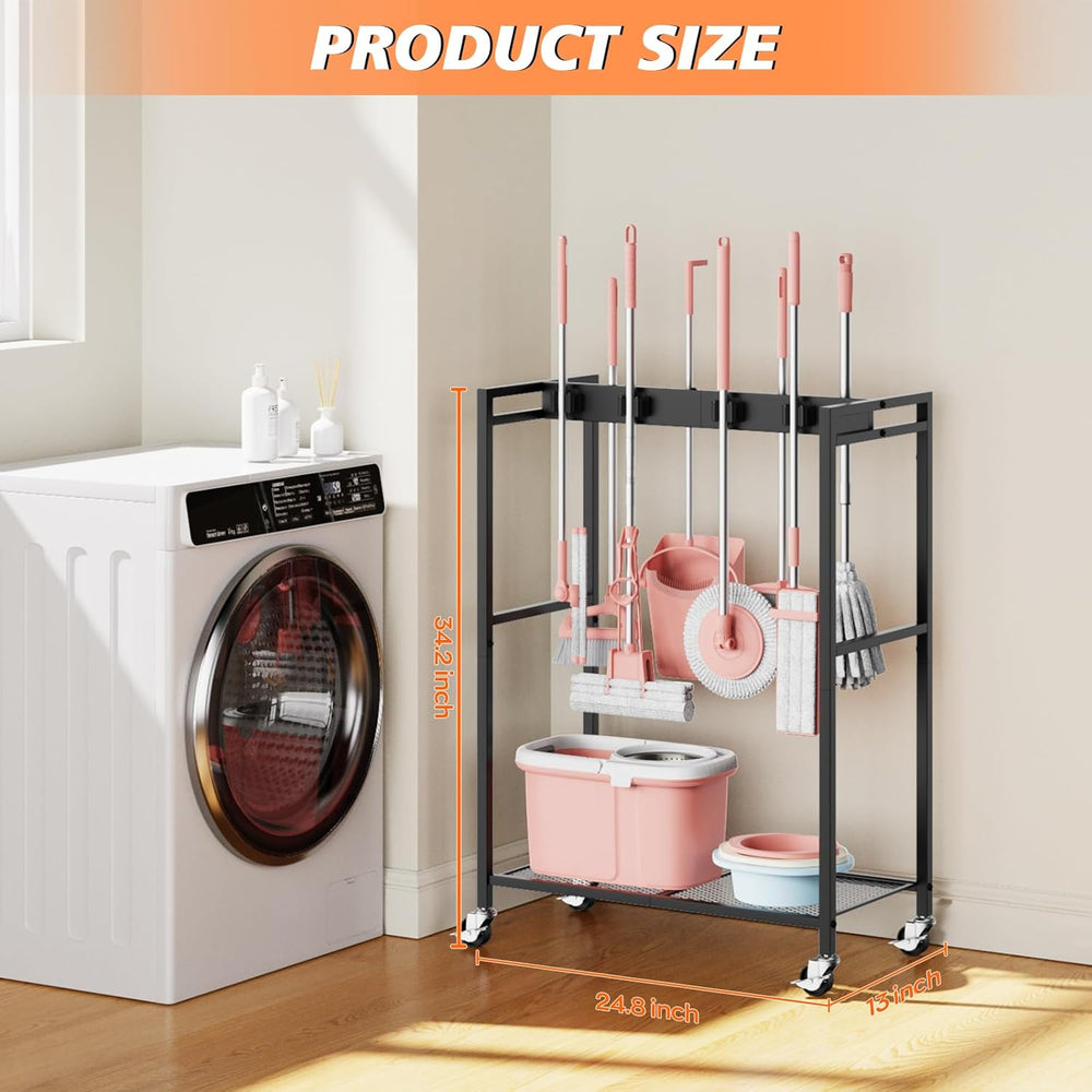 Broom and Mop Holder, MUNNAR Broom Closet Storage Cabinet, Cleaning Cart with...