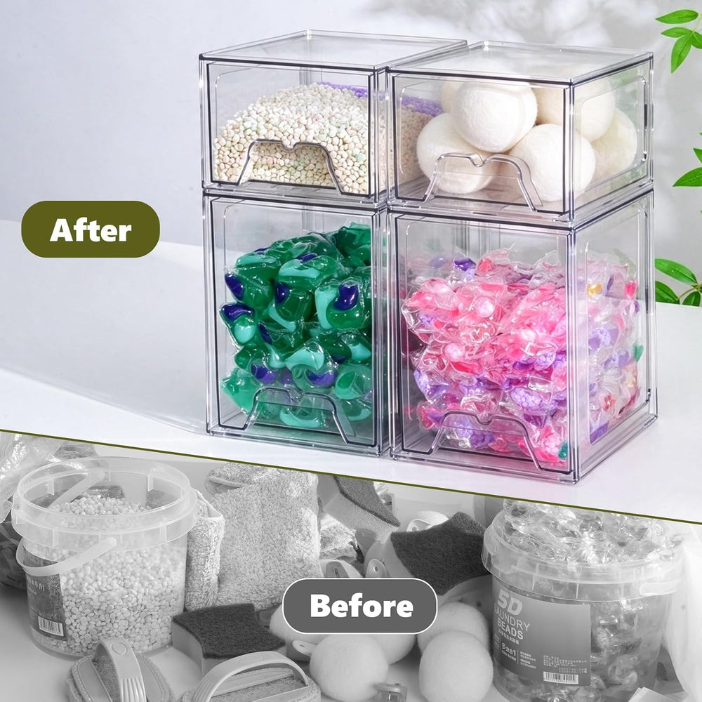 iCASA 4 Pack Laundry Pods & Detergent Container Dryer Sheet Holder, Clear