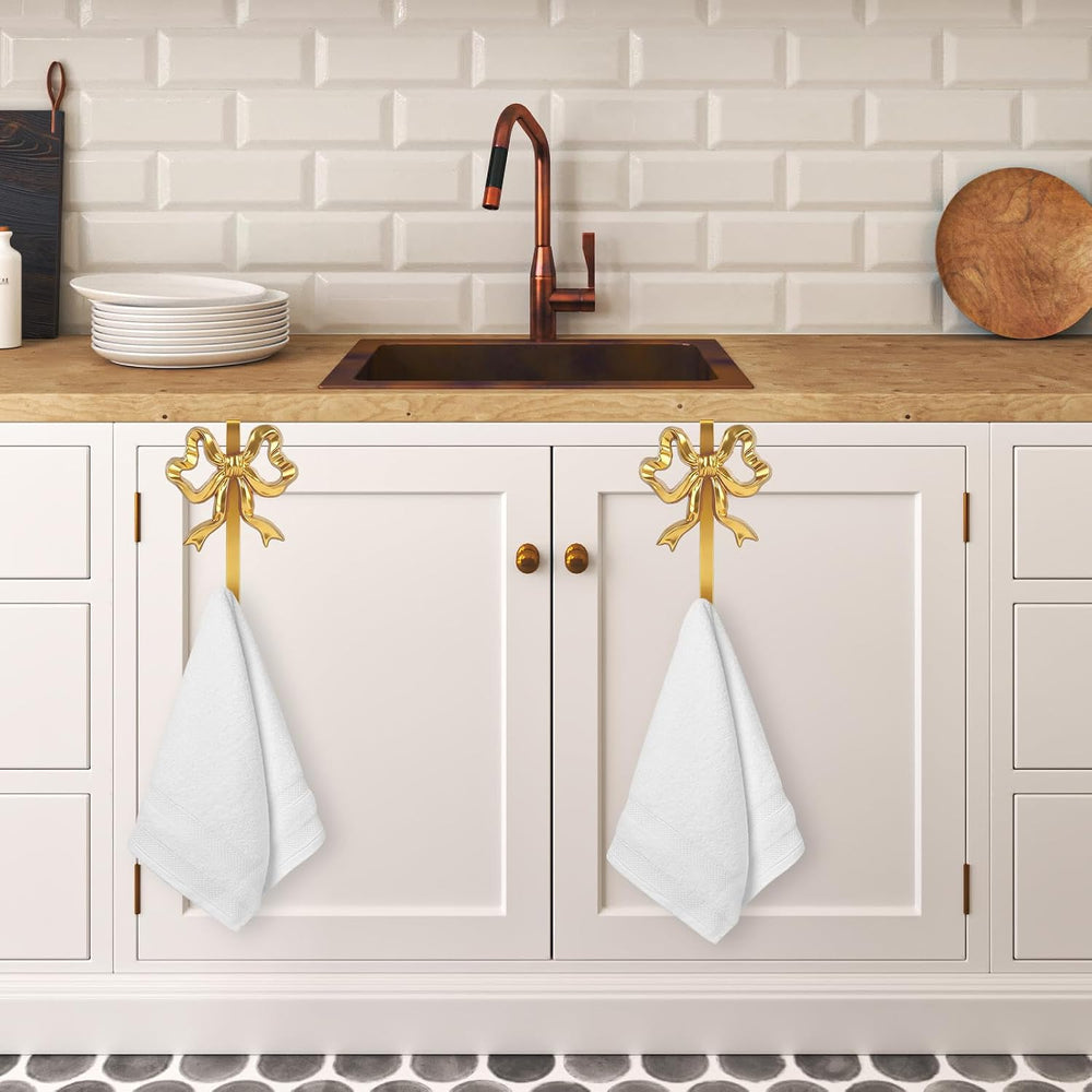 JarThenaAMCS 2Pcs Gold Bow Over The Door Hooks Metal Door Hanger Hook Coquett...