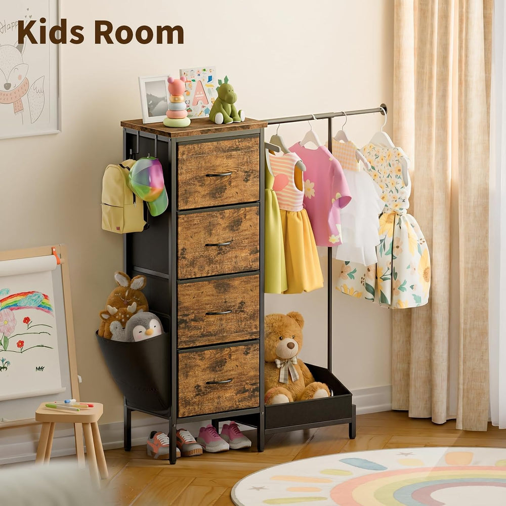 CODACE Dresser with Extendable Hanging Rack - Small Kid Dresser for Bedroom