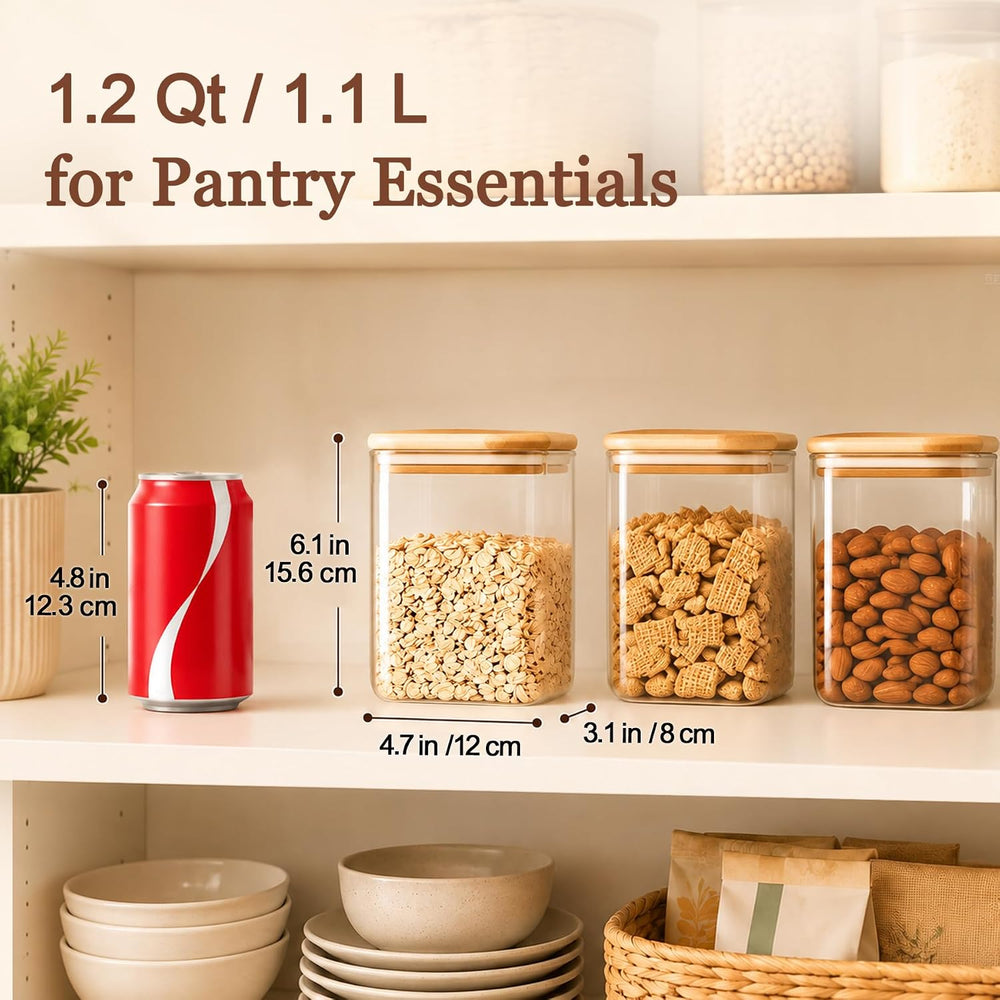 ComSaf Glass Storage Containers with Lids 1.2 Qt, Set of 4 Food Storage Jar