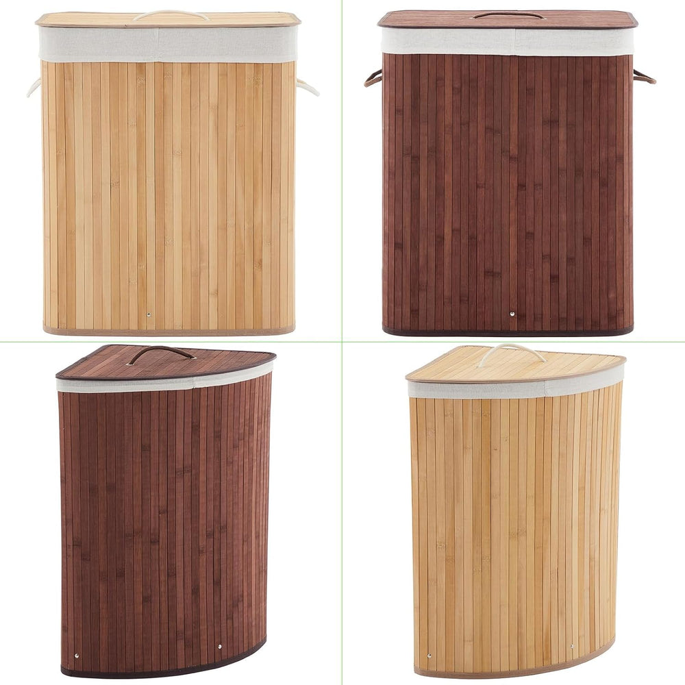 Bamboo Corner Laundry Hamper with Lid – 58L Large Collapsible Clothes Basket ...