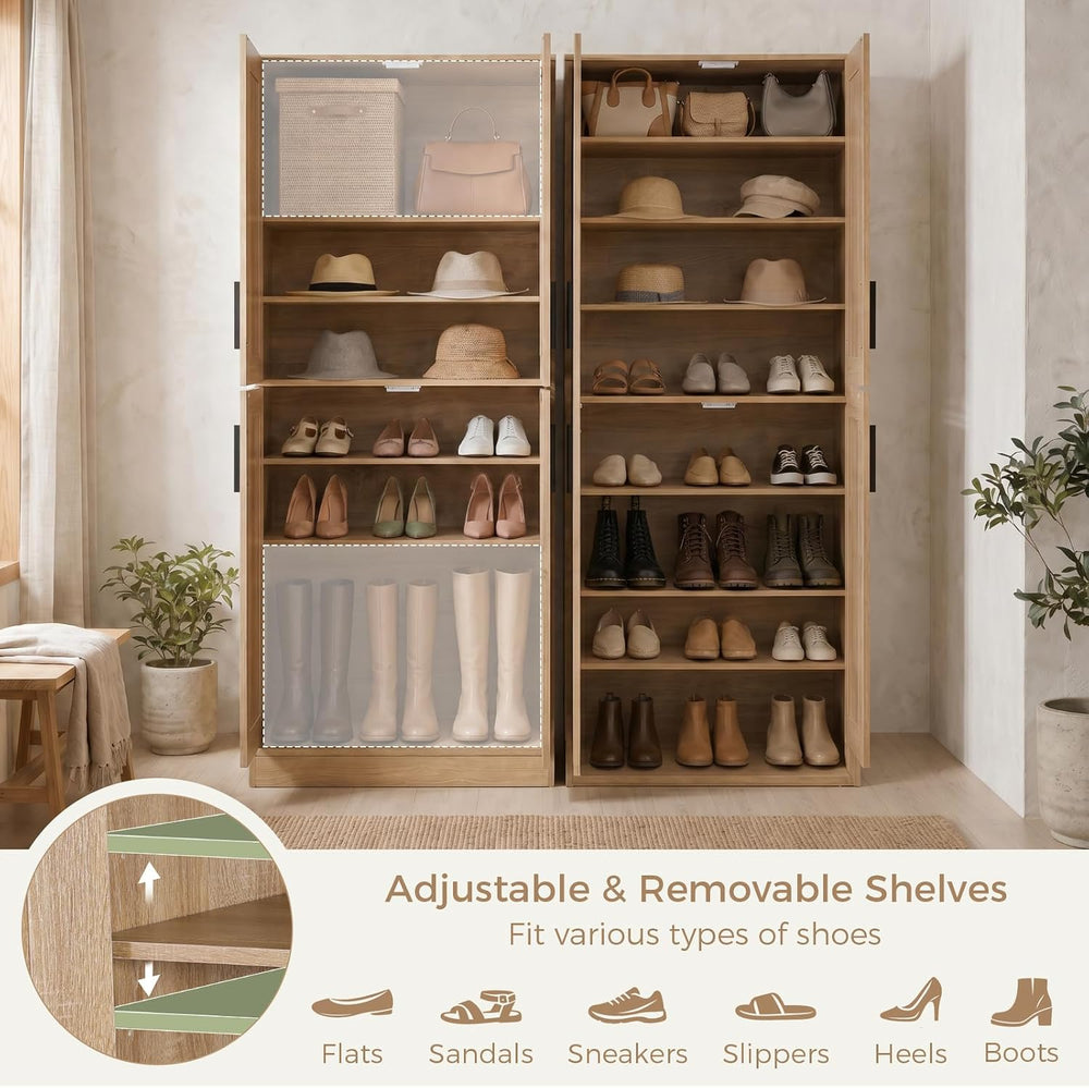 65" 8-Tier Tall Shoe Cabinet with Rattan Doors (Pack of 2)