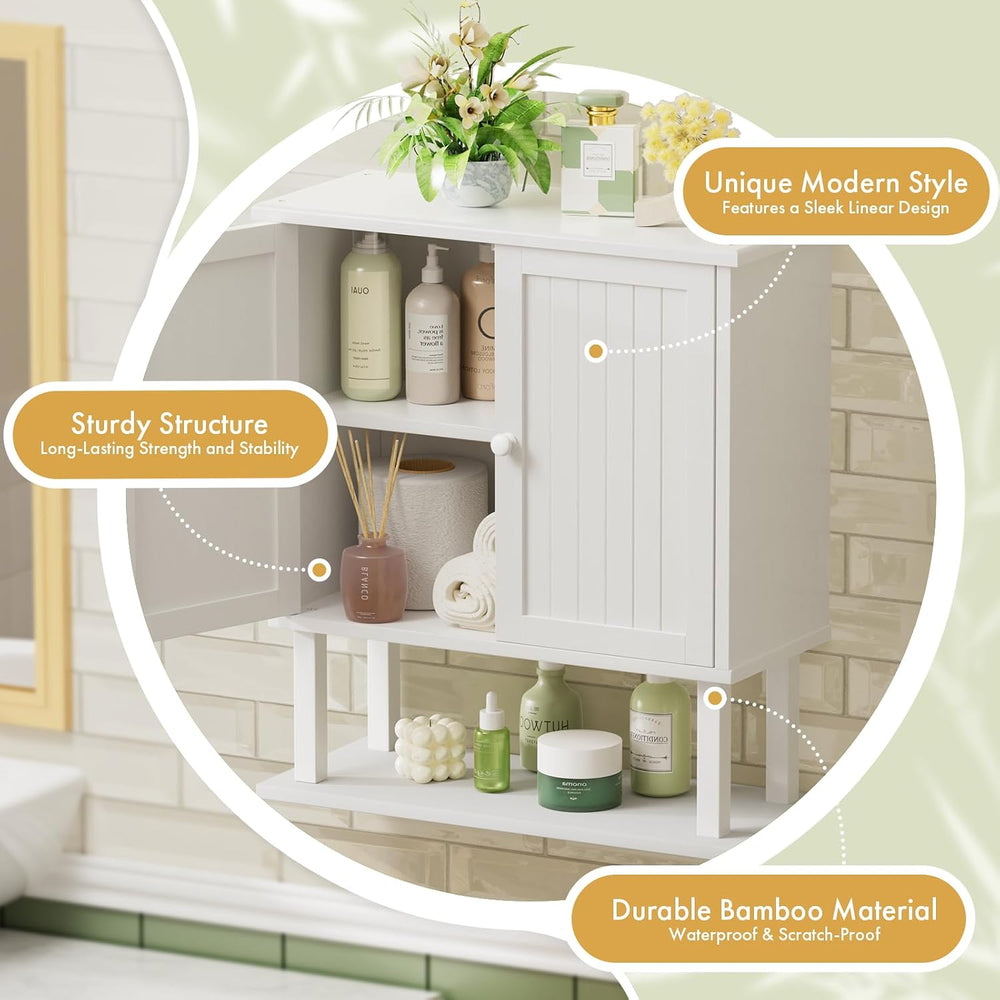 AmazerBath Bathroom Wall Cabinets, Bamboo Over The Toilet Storage Cabinet wit...