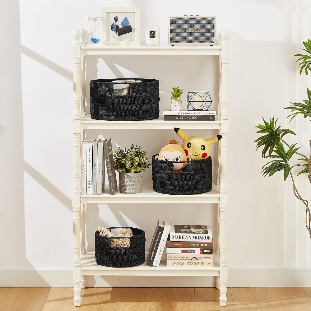 Wicker Storage Basket, Hand-Woven Paper Rope Large Round Woven Basket With Ha...
