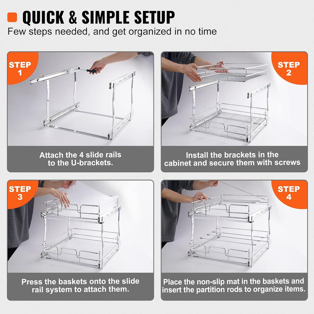 VEVOR Pull Out Cabinet Organizer, 14" Wx21.2 Dx15.2 H Heavy 2 Tier Duty ...