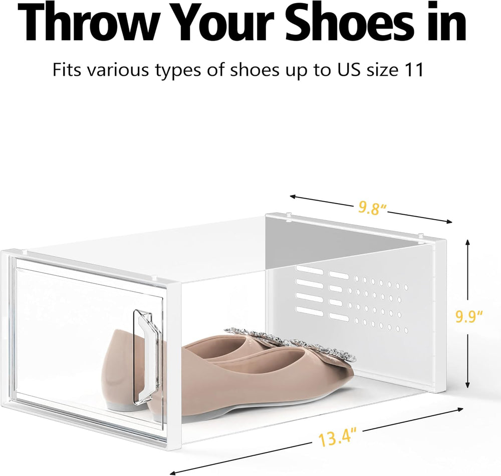 SEE SPRING X-Large Shoe Storage Box Fit Size 11, Clear Plastic Stackable Shoe...
