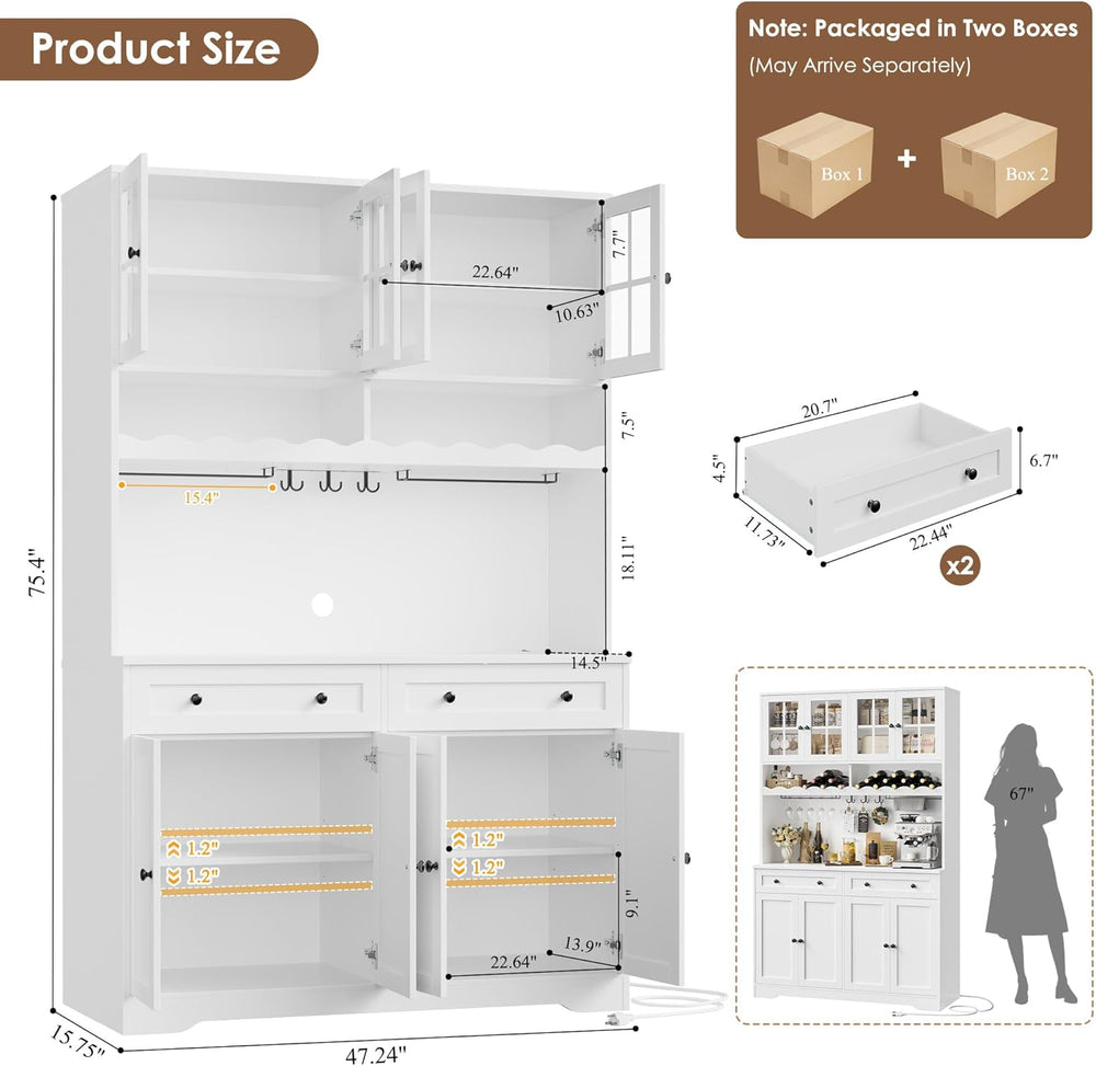 HOSTACK 75"H Kitchen Pantry Storage Cabinet, Kitchen Hutch Cabinet, White