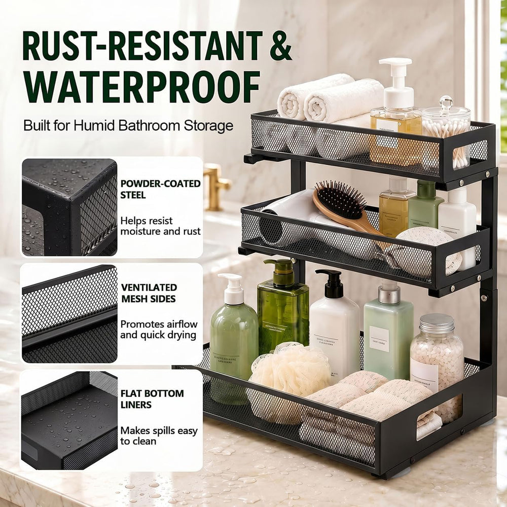 3 Tier Under Sink Organizer for Bathroom, Pull Out Drawers, 2 Pack