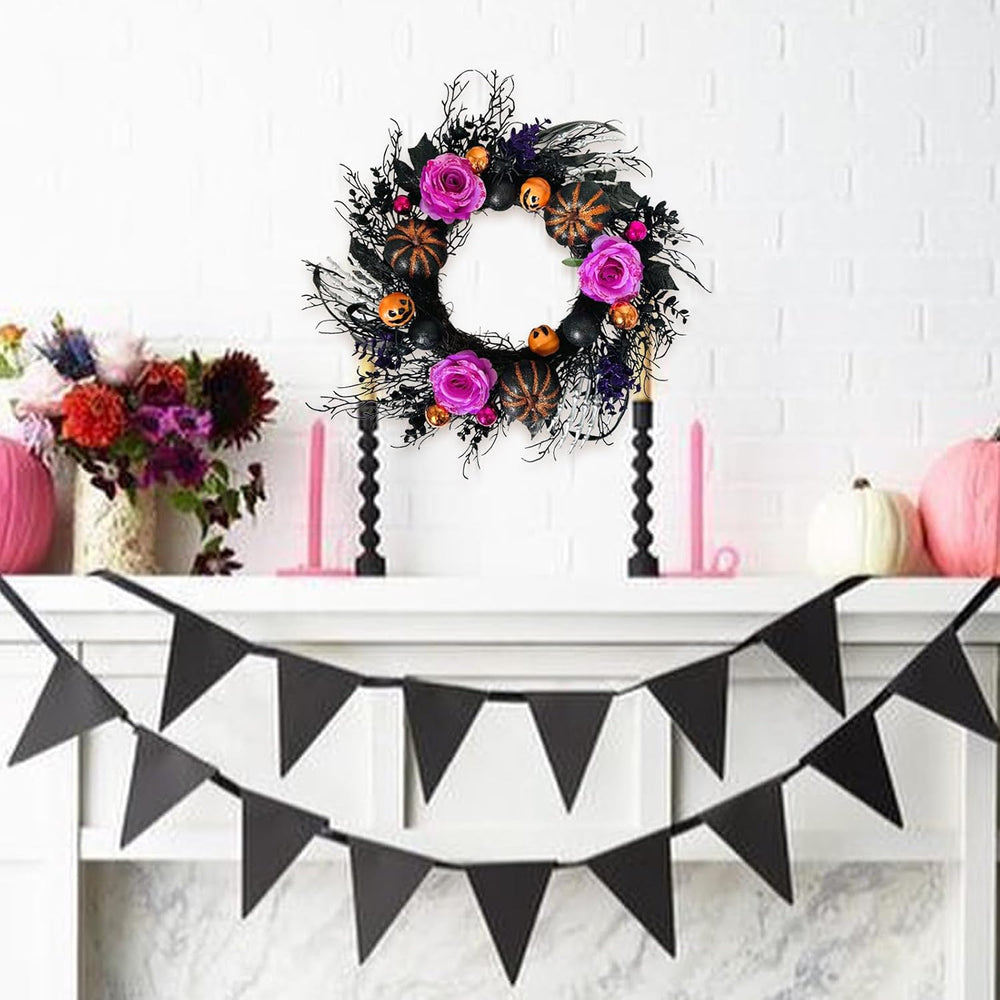 22 Inch Halloween Wreaths for Front Door Artificial Black Welcome Wreath with...