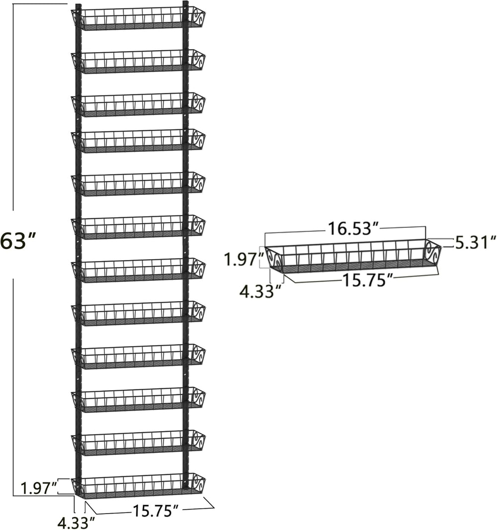 SWOMMOLY Wall Mount Spice Rack Organizer, 12-Tier Adjustable Dual-Use Shelf