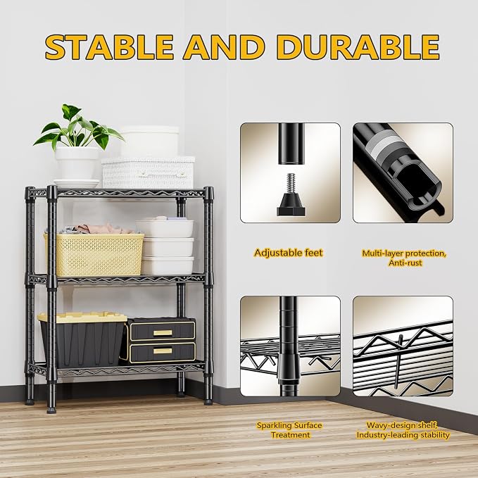 750 lbs 3 Tier Shelf Metal Storage Shelves Wire Rack Closet Organizers
